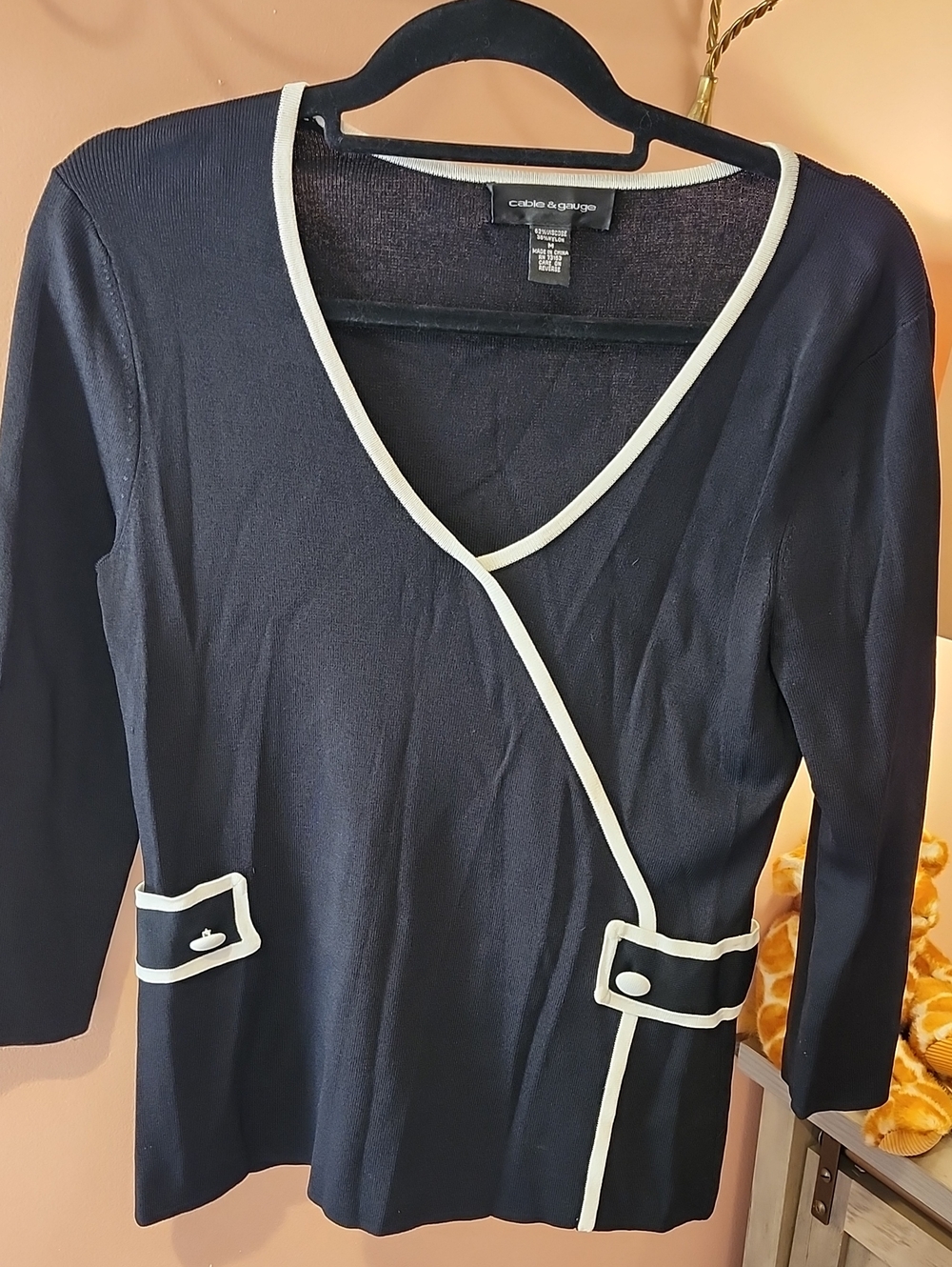 Cable & Gauge Black Blouse with White Piping